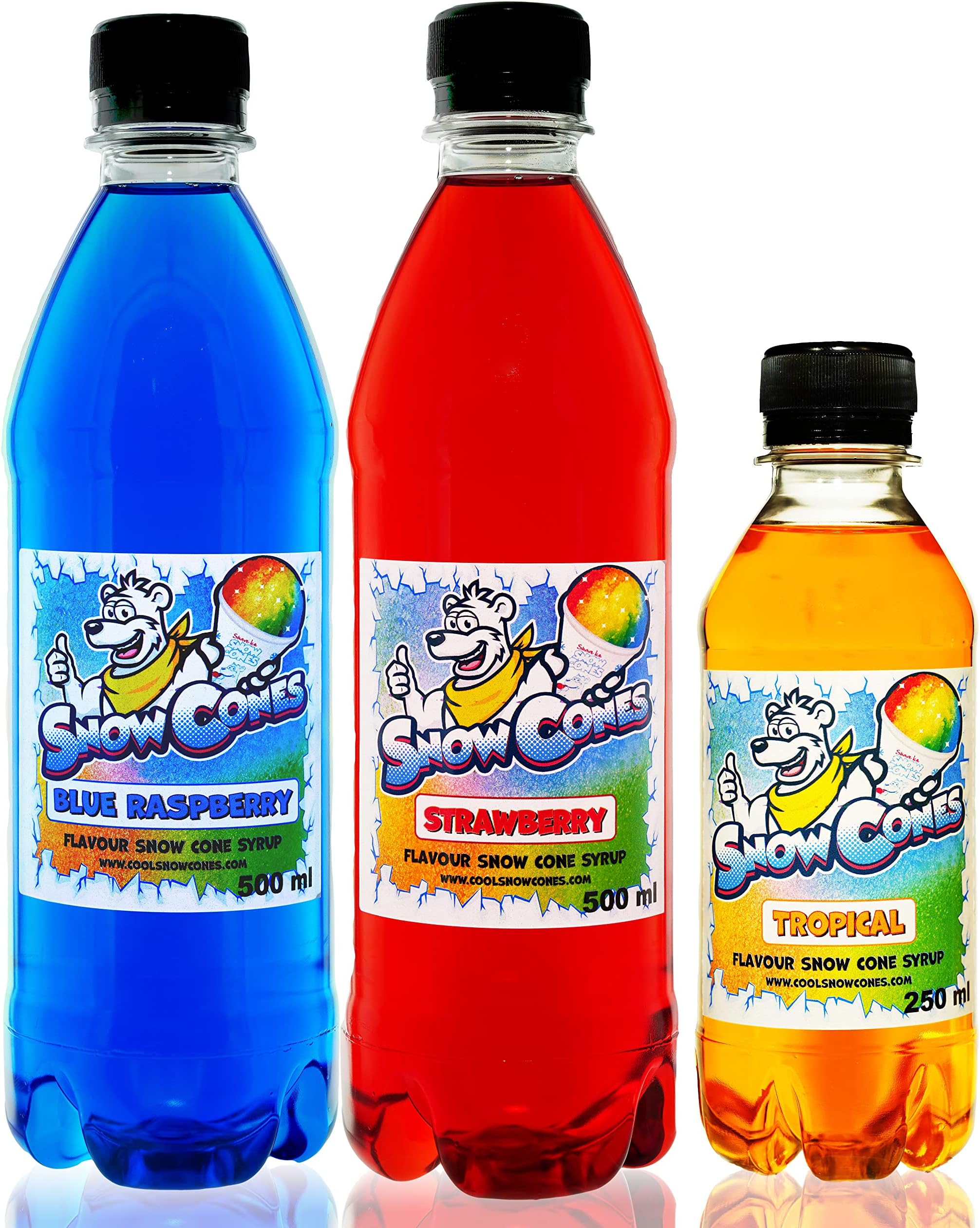 Blue Raspberry & Strawberry Syrup Pack with FREE Tropical - Compatible with ALL Slush Puppie - Slushie - Slushy & Snow Cone Machines