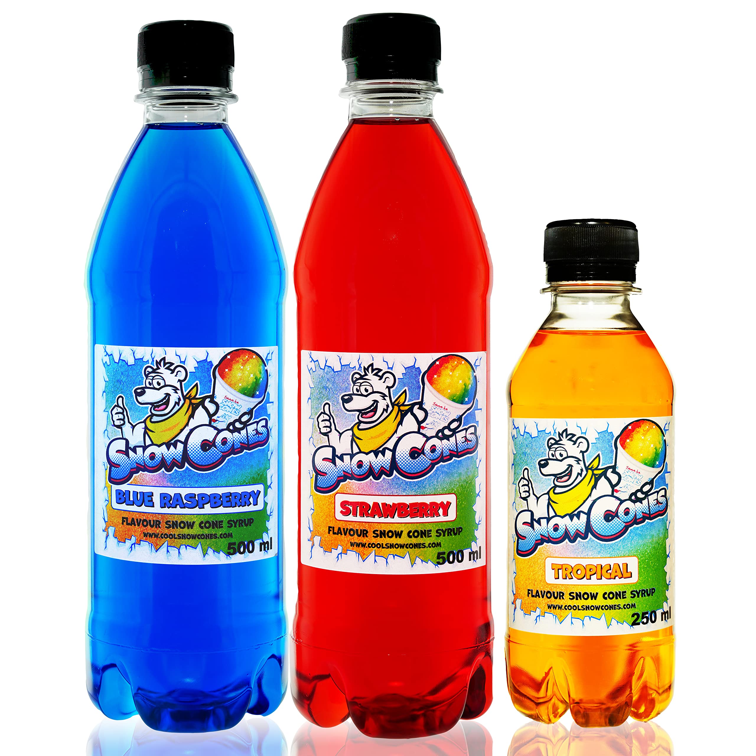 Blue Raspberry & Strawberry Syrup Pack with FREE Tropical - Compatible with ALL Slush Puppie - Slushie - Slushy & Snow Cone Machines