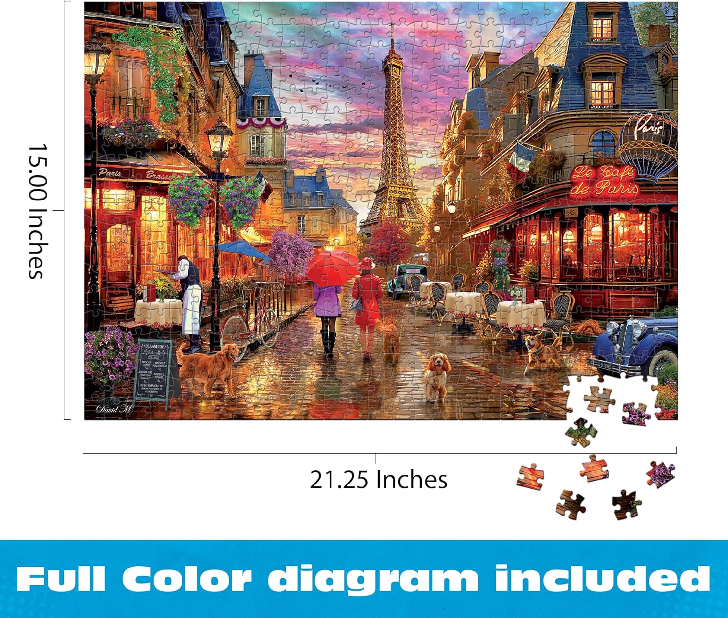 CEACO Paris in the Rain Jigsaw Puzzle - 500 Pieces, 24 x 18 in - Reflective Rain-Soaked City Scene Puzzles for Adults - Precision-Cut Pieces for Seniors - Includes Full-Color Reference Poster