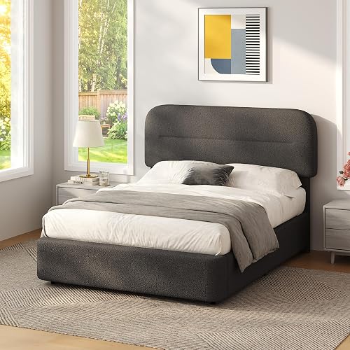 HOMBCK Full Bed Frame,Black Boucle Upholstered Bed