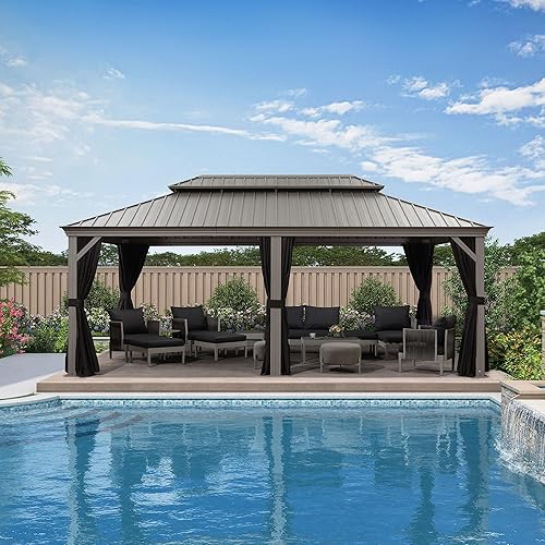 Miniatura 3 de PURPLE LEAF Gazebo permanente de techo rígido de 12 x 20 pies con techo doble de acero galvanizado y marcos de aluminio, glorieta grande de pabellón