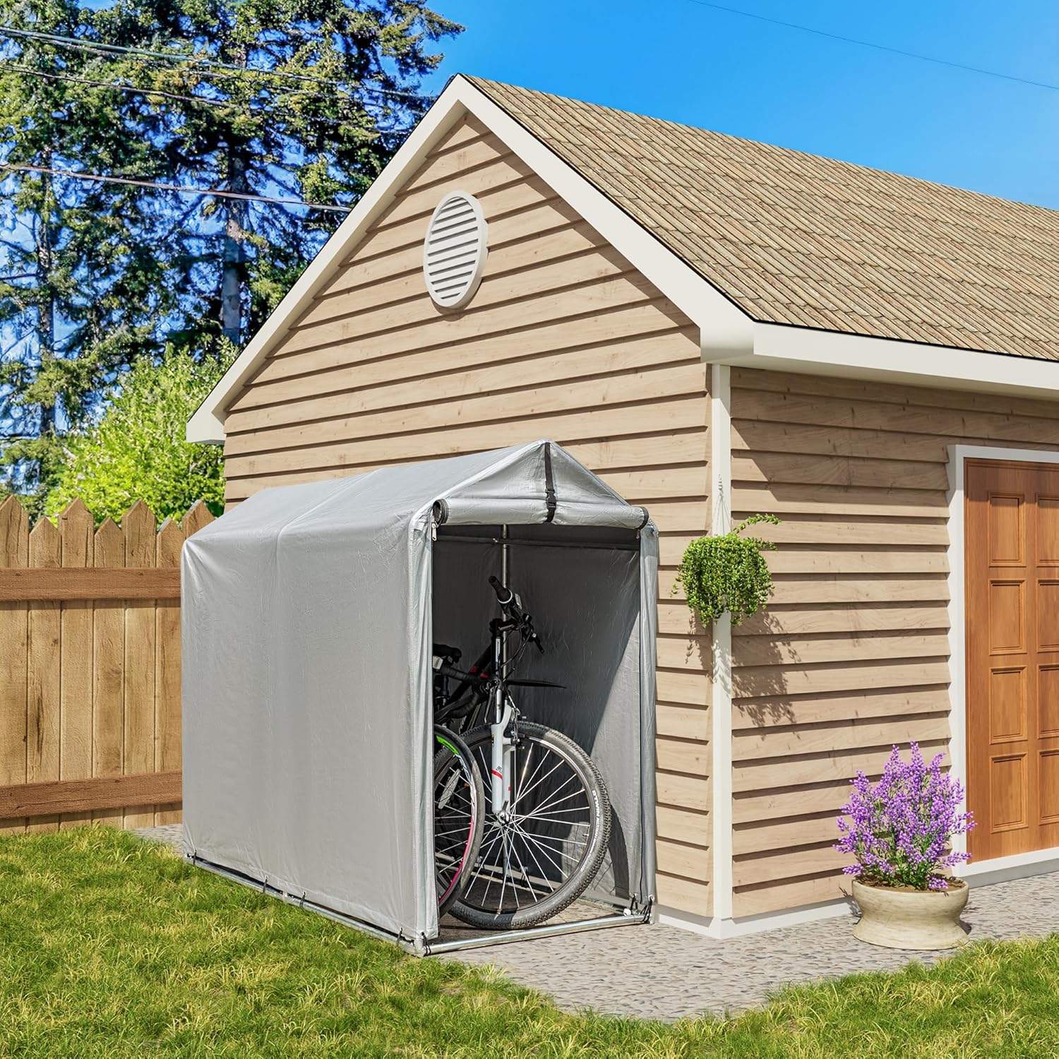 Flamaker Storage Shed 6' x 3' Metal Frame Outdoor Waterproof Carport Shelter with Rollup & Zipper Door Garage Tent for Bike, Motorcycle, Firewood