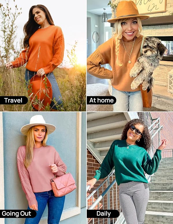 ZESICA Women's 2025 Fall Long Sleeve Crew Neck Solid Color Cable Knit Chunky Casual Oversized Pullover Sweater Tops Beige Medium by ZESICA - Image 6