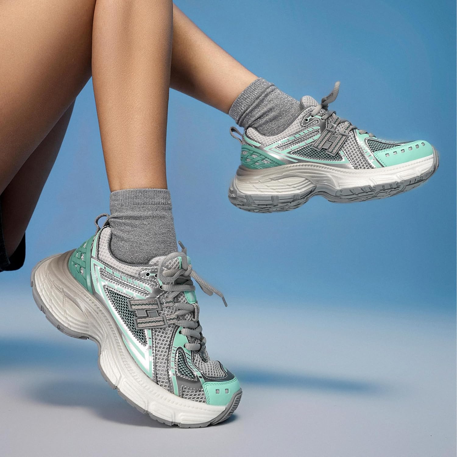 BEAU TODAY Chunky Sneakers for Women, Womens Fashion Sneakers, Lightweight Leather Sneakers for Women, Comfortable Casual Lace-Up Breathable Dad Shoes - Image 3