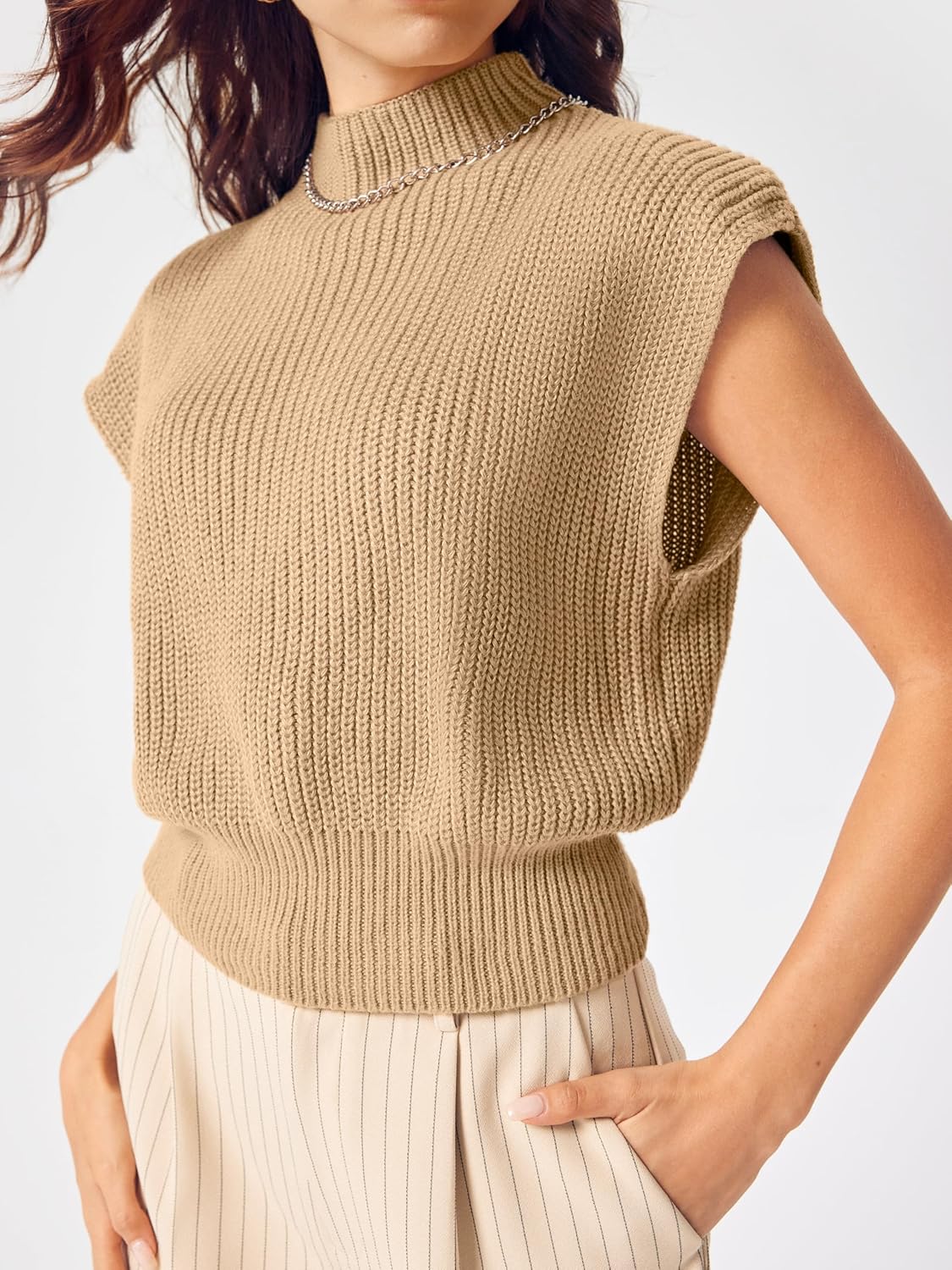 CIDER Women's Mock Neck Sleeveless Sweater Tops Cap Sleeve Sweater Vests Tank Tops