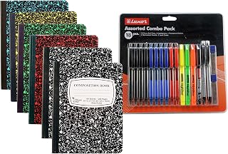 6-Pack Composition Notebook, 9-3/4" x 7-1/2", Wide Ruled, 100 Sheet (200 Page) - 18 Piece School Combo Pack, Pens - Highlighters - Mechanical Pencils - Refills (6 Composition Notebooks, 18 Combo Pack)