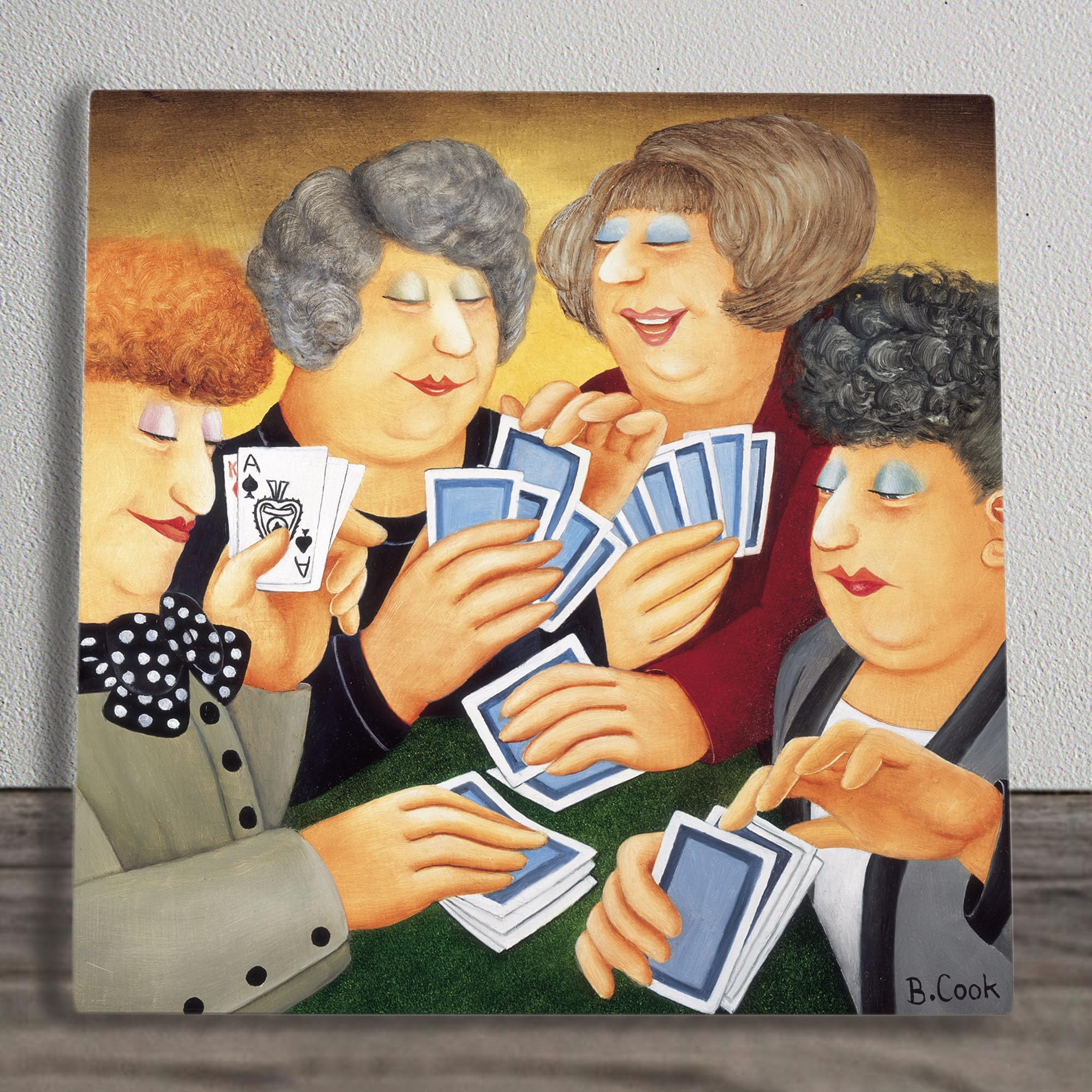 Global Designs A Full House Ceramic Tile Picture Plaque Sign Cards Vegas Wall Art By Beryl Cook UV Printed Artwork 20x20cm