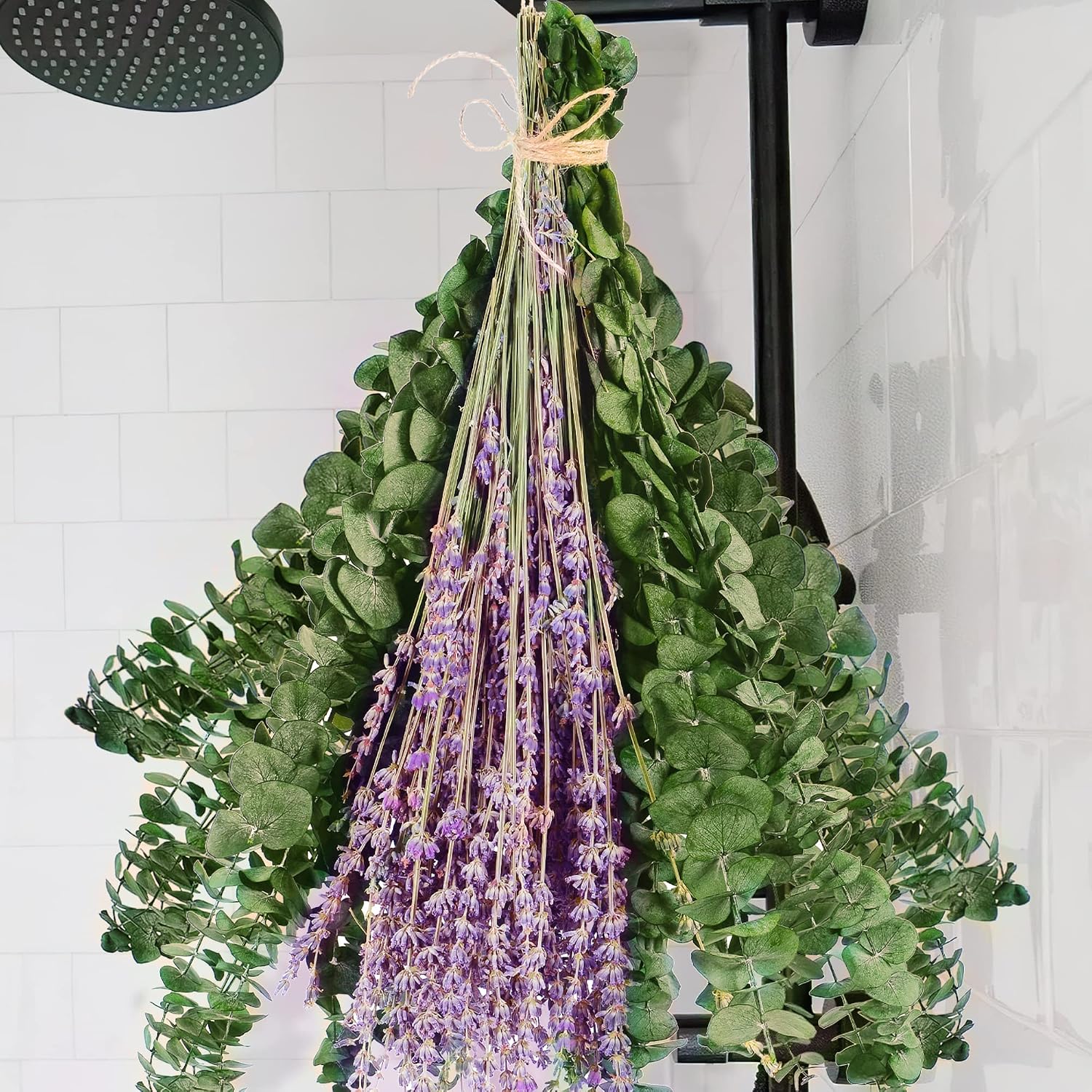 115 Pcs Dried Preserved Eucalyptus Stems & Lavender Flowers Bundles for Shower, 17'' Natural Real Live Eucalyptus Leaves Hanging Lavender Shower Plant, Fragrance, Decor