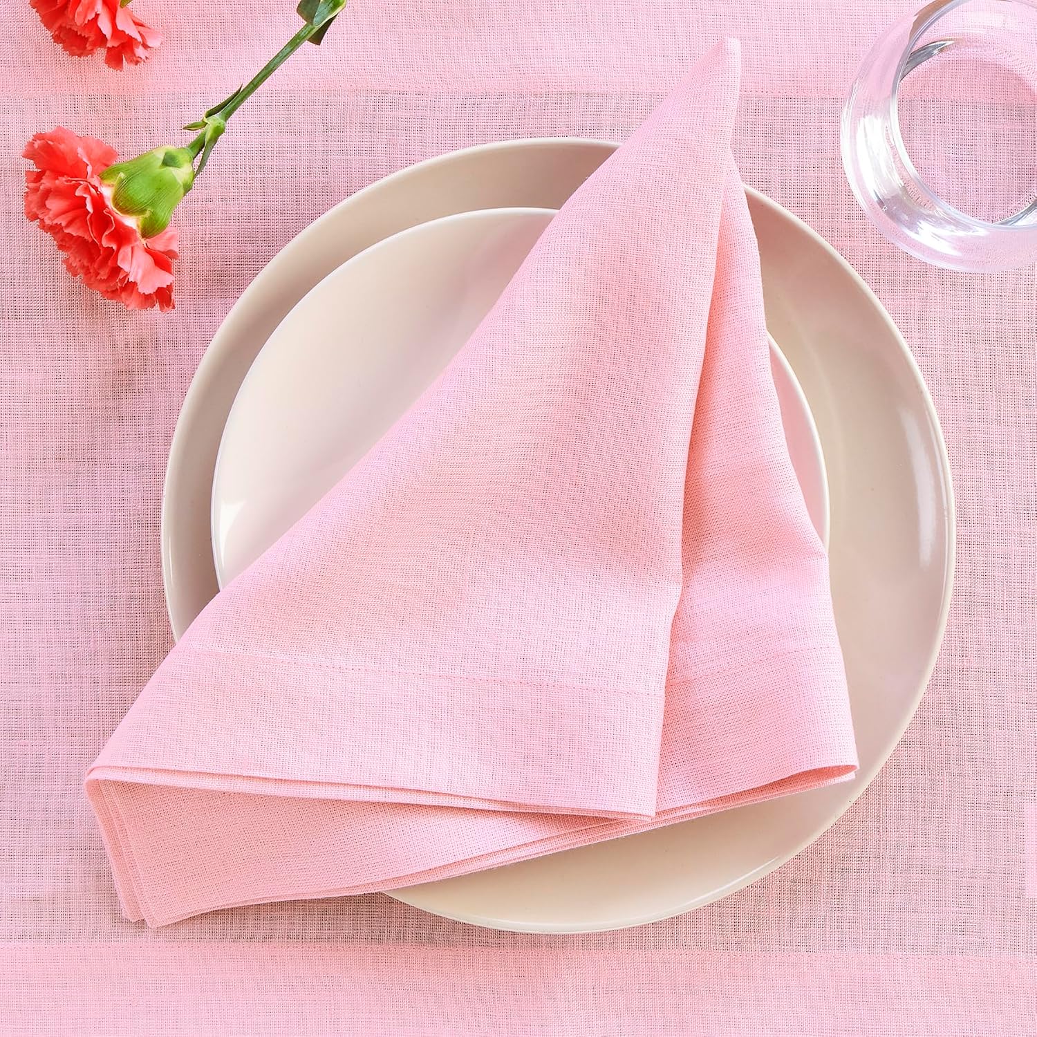 Solino Home Linen Napkins Set of 4-100% Pure Linen Pink Lemonade Dinner Napkins Cloth 20 x 20 Inch for Mothers Day, Spring, Summer - Fete, Handcrafted and Machine Washable