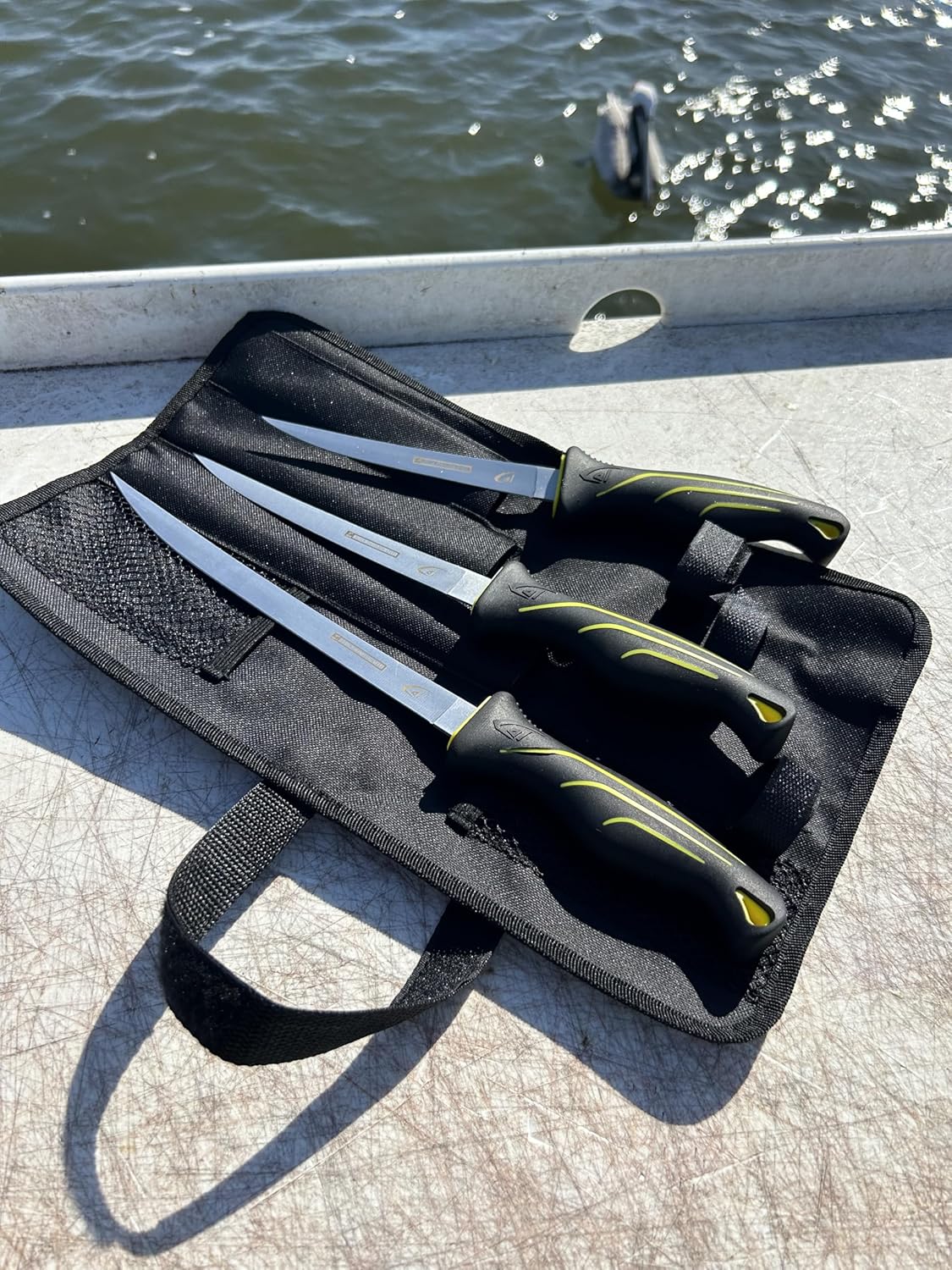danco 4PC Fishing Fillet Knife Kit, 6", 7", 9" with Roll Bag, Fish Fillet and Deboning Knives, Freshwater and Saltwater Fishing, Non-Slip Handle, Durable Roll Bag, Stainless Steel Blades