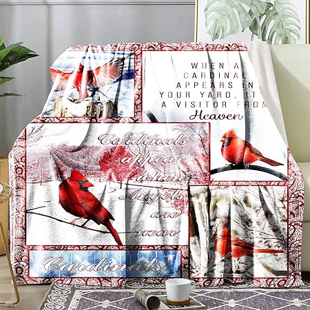 Flannel Throw Blanket,Red Cardinal Bird Fleece Sofa Blanket,Comfy Camping Lap Blanket,Soft Thin Noon Break Blanket for Office Home Car 40x50in