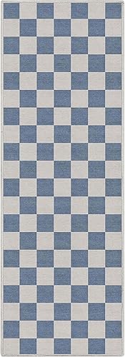 Miniatura 3 de Well Woven Apollo Flatwoven Modern Squares - Alfombra de pasillo azul de 2 x 5 pies