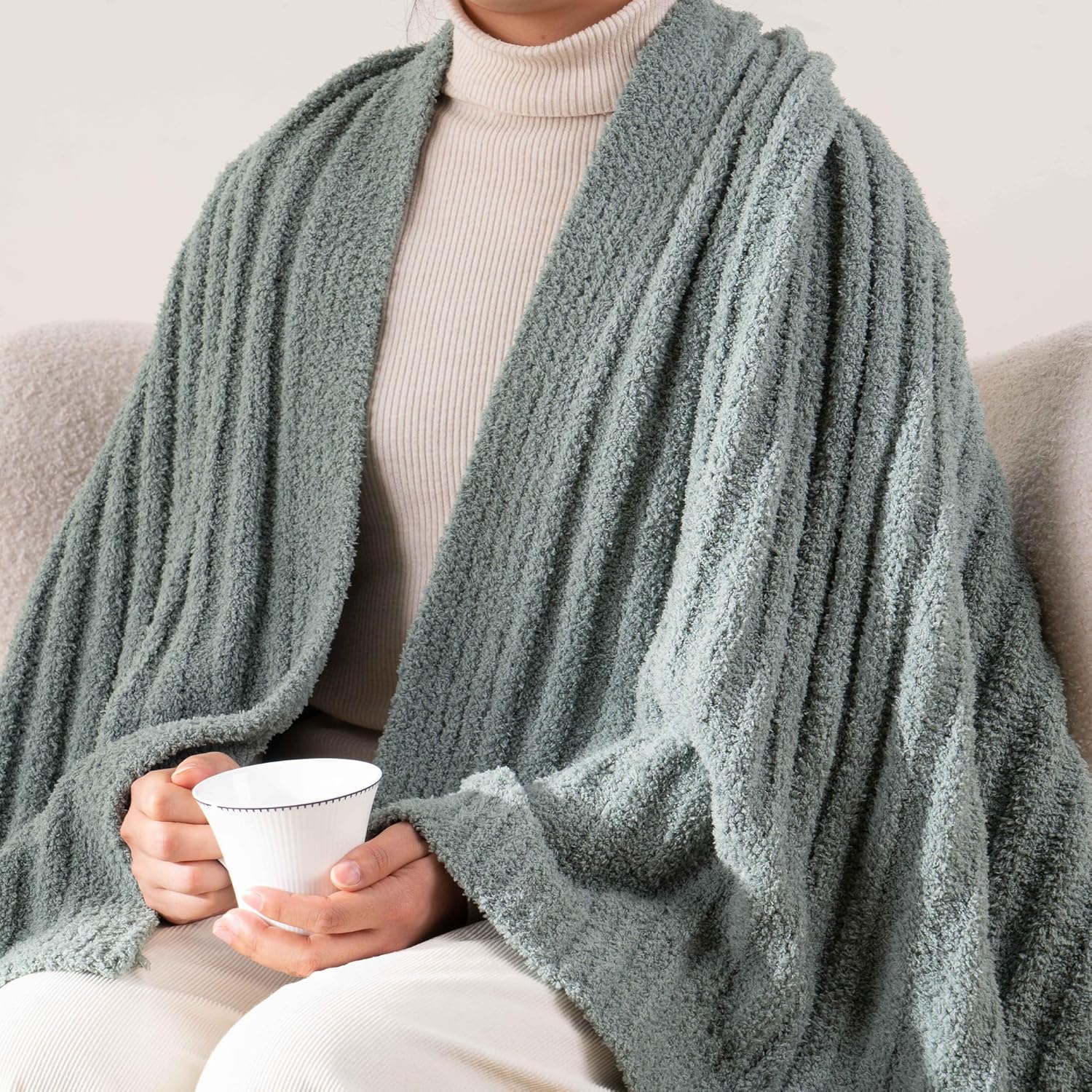 BATTILO Fluffy Soft Throw Blanket for Couch, Knit Fuzzy Plush Sage Green Throw Blankets, Cozy Warm Lightweight Blanket for Bed, Sofa, Home Decor, 50"x60" - Image 6