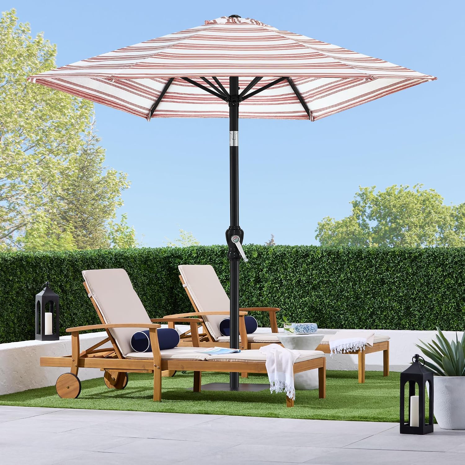 Best Choice Products 10ft Outdoor Steel Polyester Market Patio Umbrella w/Crank, Easy Push Button, Tilt, Table Compatible - Striped Rust