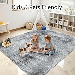 Abstract Washable Rug 5x7 Grey,Modern Low Pile Carpet for Living Room, Bedroom, Dining Room, Playroom,Soft Non-Slip Neutral Indoor Area Rug,Thin Tapis Salon