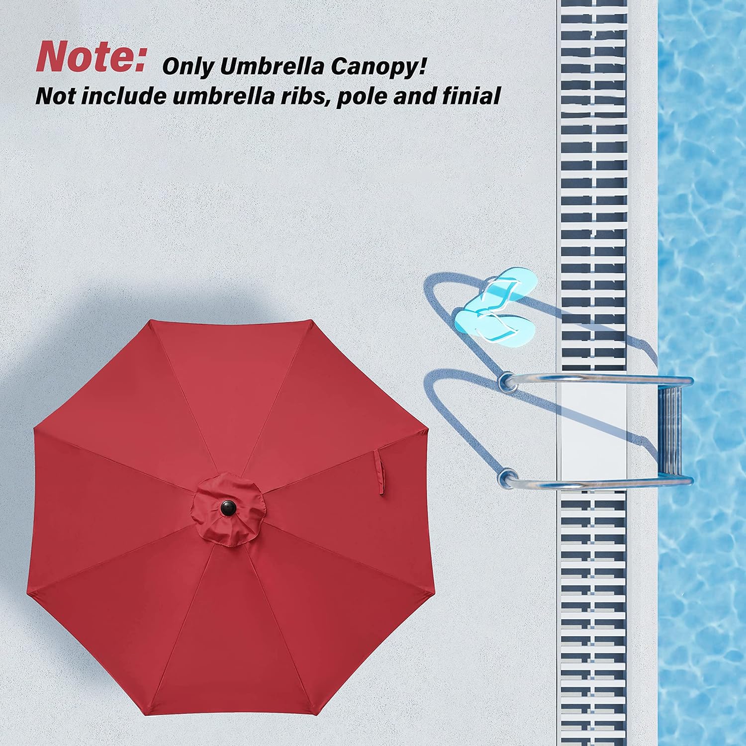 Simple Deluxe 9' Patio Umbrella Replacement Canopy Only Outdoor Table Market Yard Umbrella Replacement Top Cover with 8 Ribs, Red