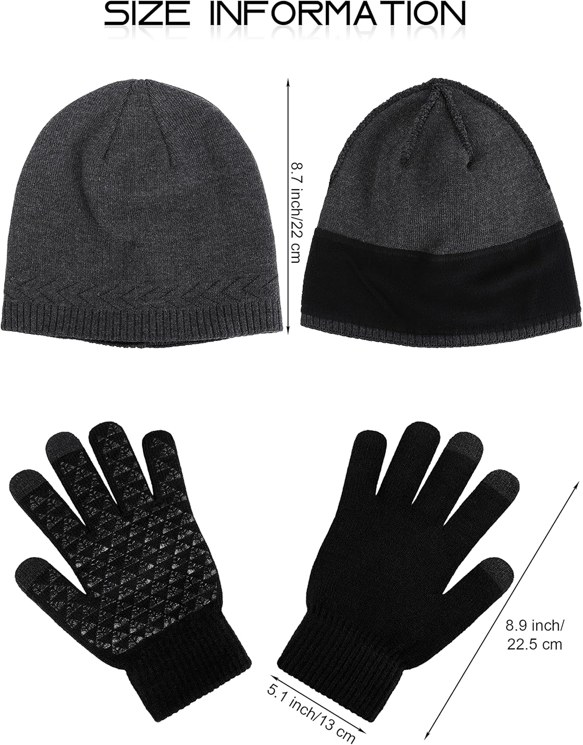 4 Pieces Winter Warm Beanie Hat Gloves Set Knitted Beanie Skull Cap Touchscreen Mitten Gloves for Men and Women - Image 2