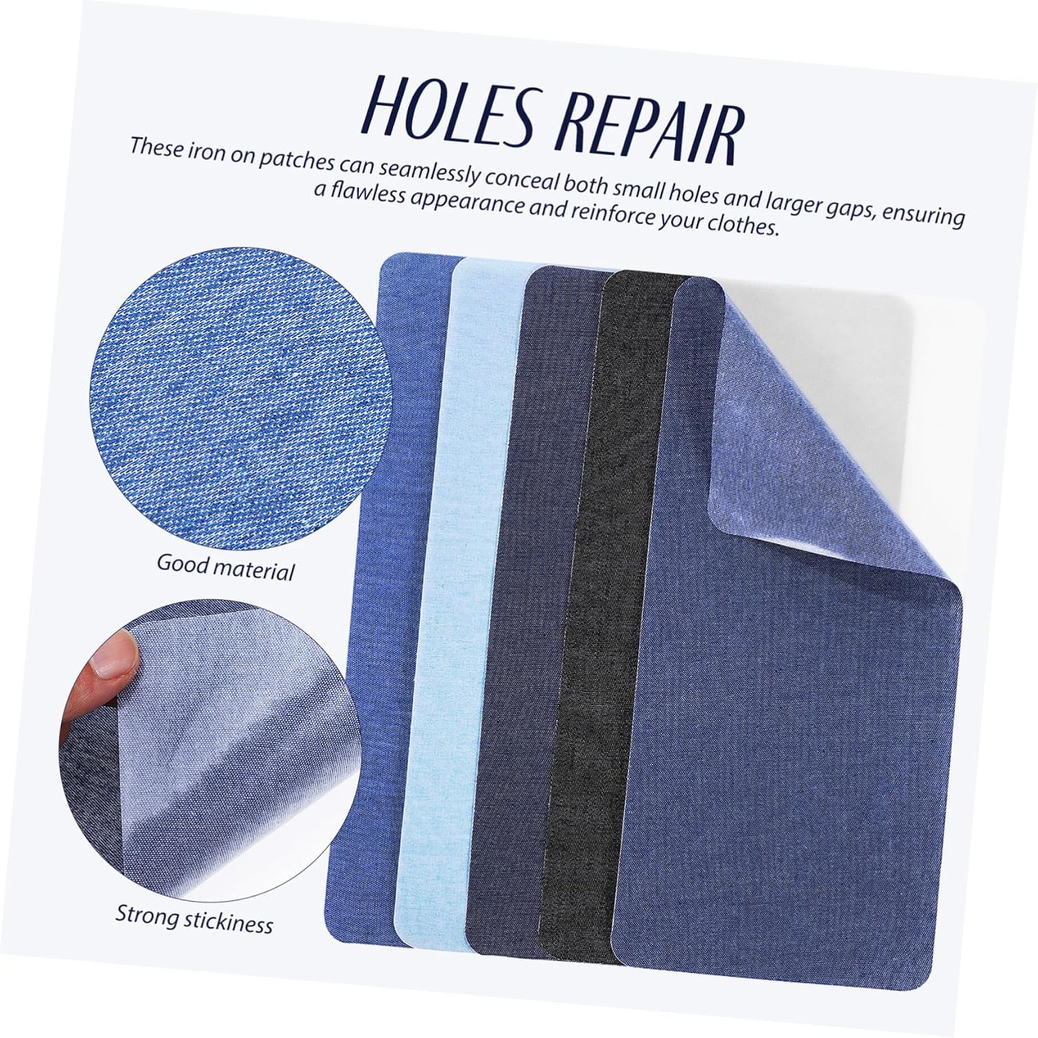 15 Pcs Iron on Jean Patches for Pants Repair, Self-Adhesive Fabric Appliques for Clothing Mending, Sturdy Hole Covering Patches for Ripped Jeans and Garments