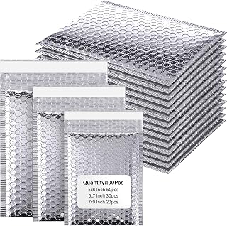 100 Pack Bubble Mailers 3 Sizes Metallic Bubble Envelopes Waterproof Self Sealing Bags for Mailing, Packing, Small Business, Jewelry Makeup, Christmas Gifts(Silver,Metallic)