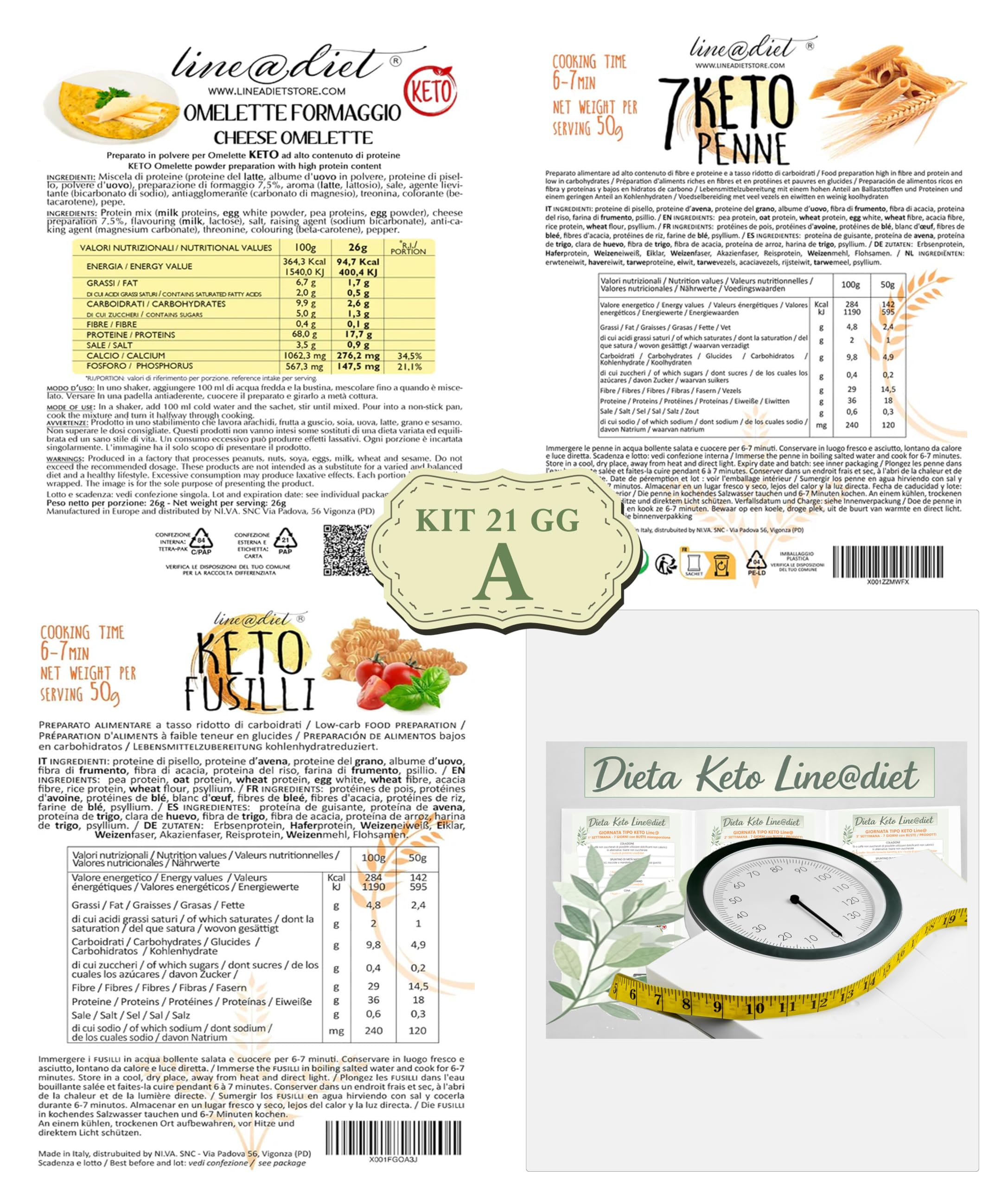 KIT KETO 21 giorni Opzione A | Fase 1 | con pasta, bevande, dessert, e snack low carb + guida