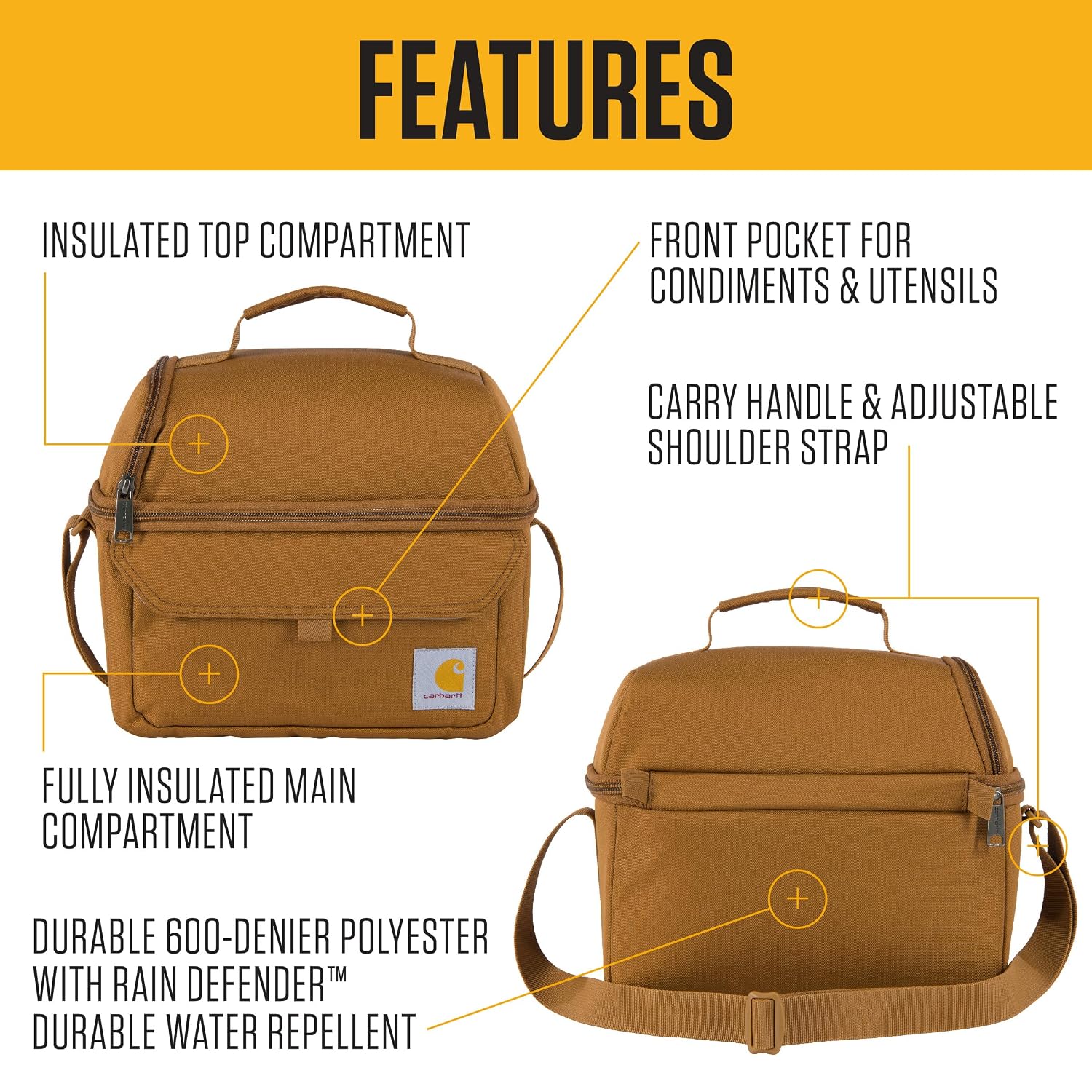 Carhartt 12 Can Insulated Lunch Box – Durable 2-Compartment Bag, Greenstone - Image 2