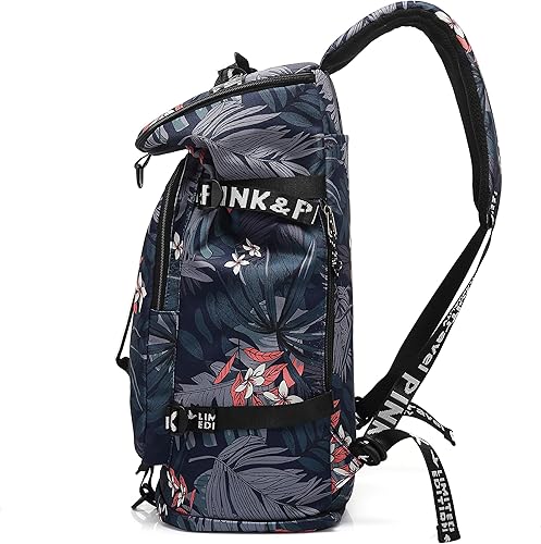 Miniatura 8 de Kalesi Bolsa de lona floral para gimnasio, mochila de 4 maneras para mujer, impermeable, con compartimento para zapatos, para viajes, deporte,