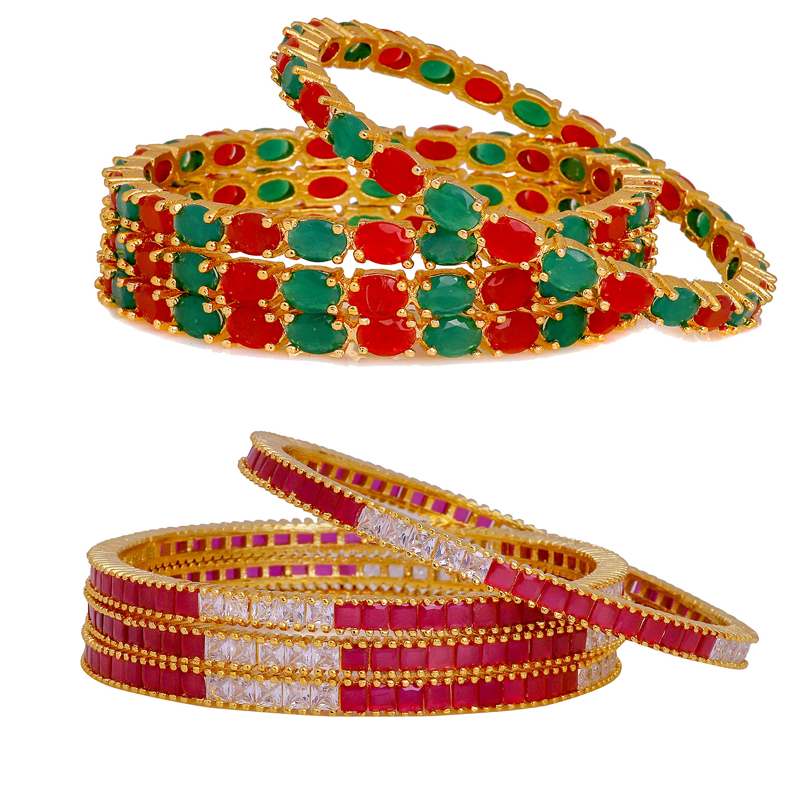 MANIKYAAmerican Diamond Bangles with Gold Plating (Set of 2 Bangles,No. of Pices 8, Size - 2.4) MK_COM_200-32_2.4, Multi-Colour, SMALL (2.4 INCHES IN DIAMETER)