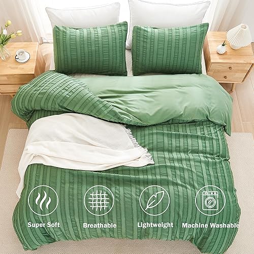 Miniatura 3 de Andency Juego de funda de edredón tamaño matrimonial, juego de funda de edredón bohemio para todas las estaciones, 3 piezas copetudas, estilo shabby