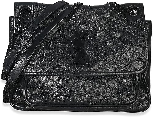 Pre-Loved Black Crinkled Calfskin Matelasse Medium Niki Chain Satchel, Black