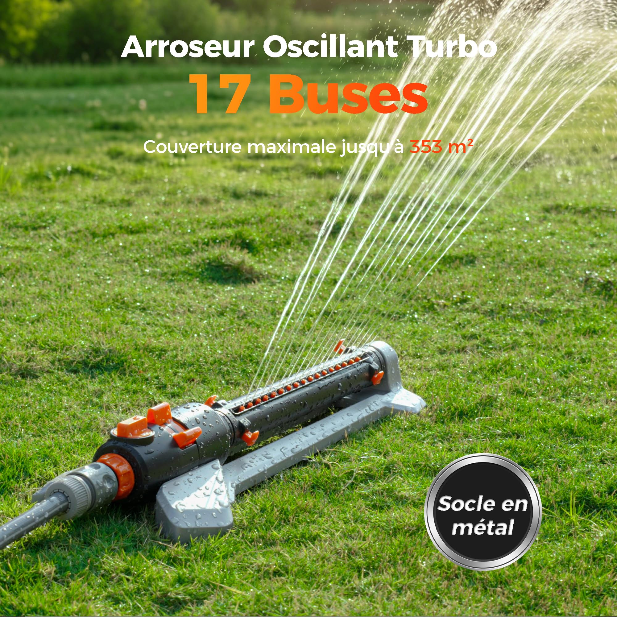Diivoo Arroseur Oscillant Automatique Pelouse à Base métal, 17 Buses