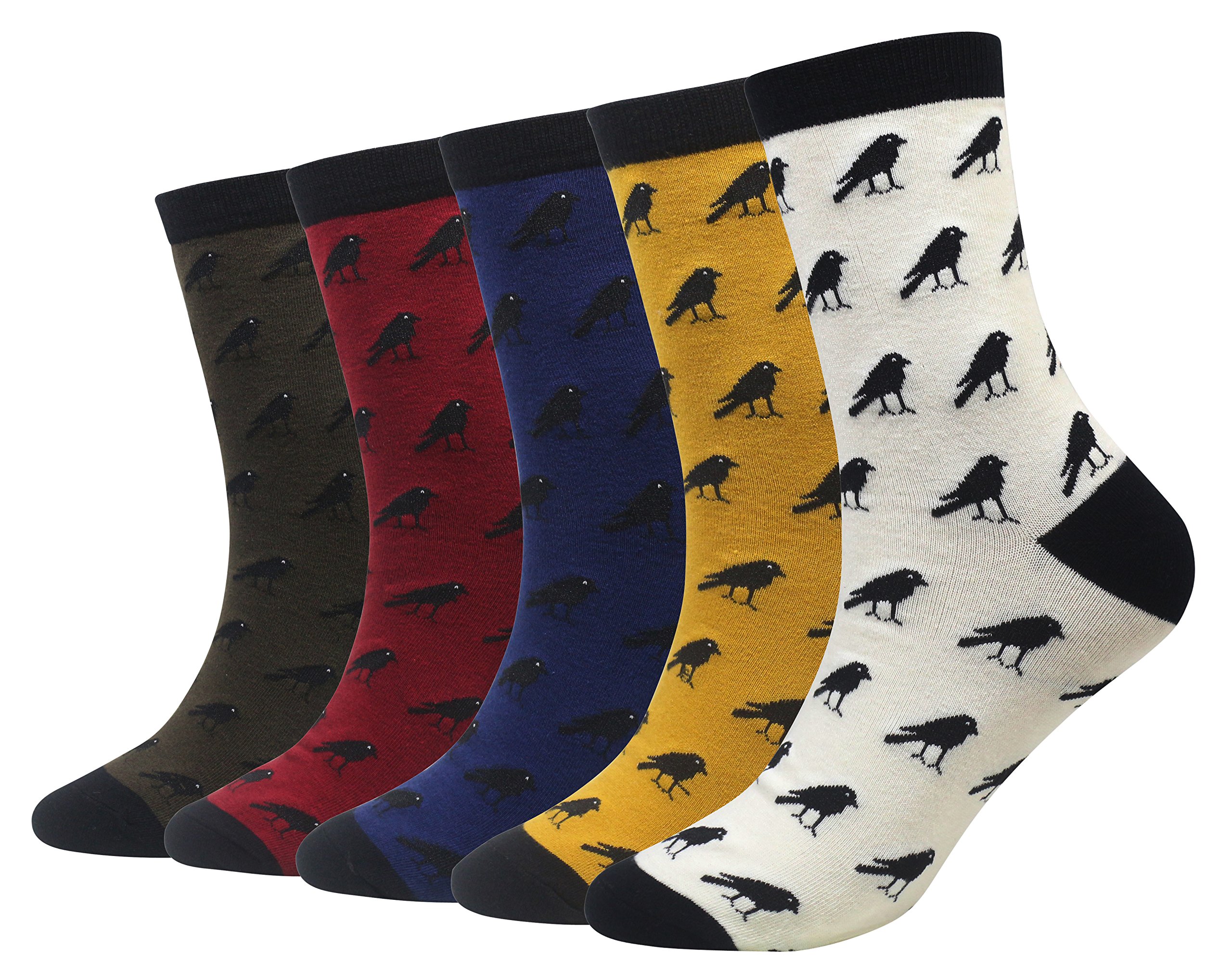 Wish Island Men's 5 Packs Fun Crazy Animal Cotton Casual Crew Socks