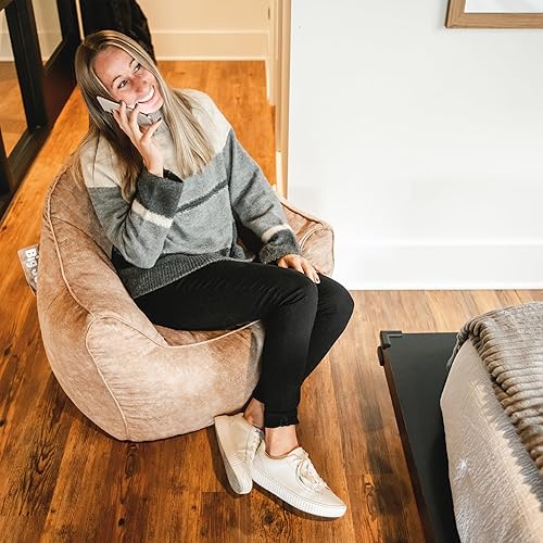 Miniatura 4 de Big Joe Hug Bean Bag Chair, Caribou Hyde, Faux Polyester Blend, 3 feet Adular,Azul basalto,Gris,Beige Bronceado,Negro -,Caramelo,Teselación de