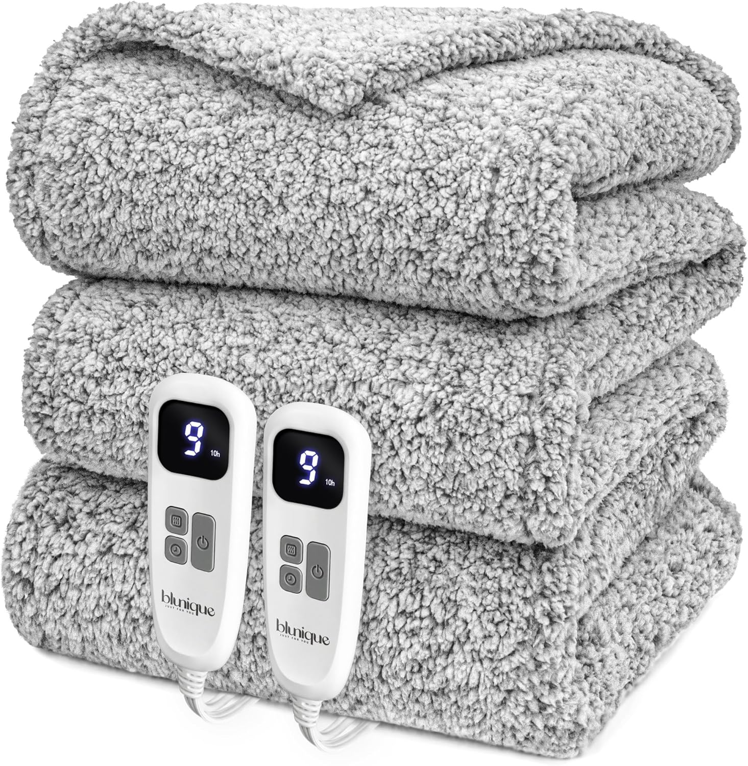 Heated Blanket Electric Blanket Queen - Fast Heating Blanket Throw Dual Control Double Sided Sherpa with 6 Heating Levels & 1-10 Hours Auto Off, Mashine Washable, 84 x 90 Inches, Grey