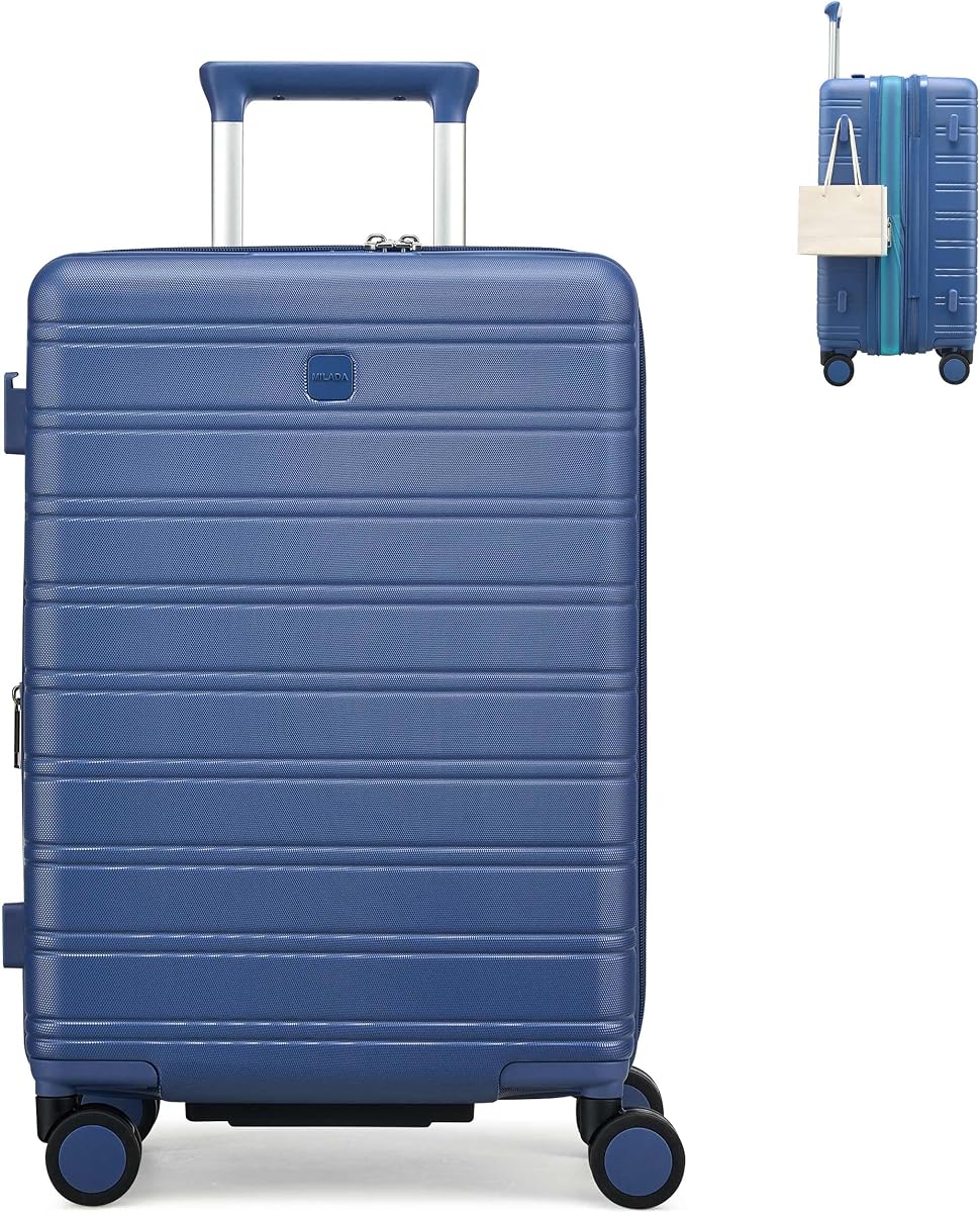 MILADA Equipaje de mano expandible de 20 pulgadas, maleta rígida aprobada por aerolíneas con 8 ruedas giratorias, equipaje de viaje ligero con cerradura TSA para hombres y mujeres, azul interestelar