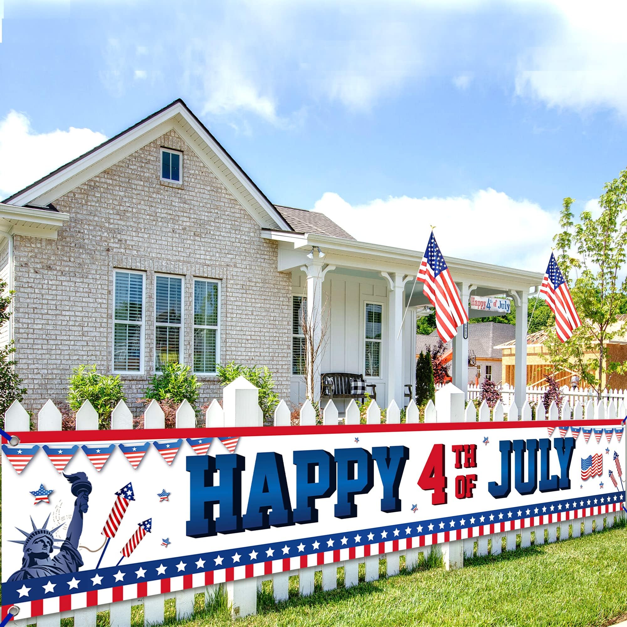 KatchOn, Happy 4th of July Banner - 120x20 Inch, 4th of July Yard Banner | 4th of July Party Supplies, 4th of July Decorations Outdoor | Patriotic Banner, Patriotic Décor, Fourth of July Decorations