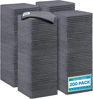 HOMEXCEL Grey Microfiber Cleaning Cloth 200 Pack, 11.5 x 11.5 inch Bulk Shop Towels | Reusable Cleaning Rags for Cars, Kitchen, Window, Garage and House, Ultra 