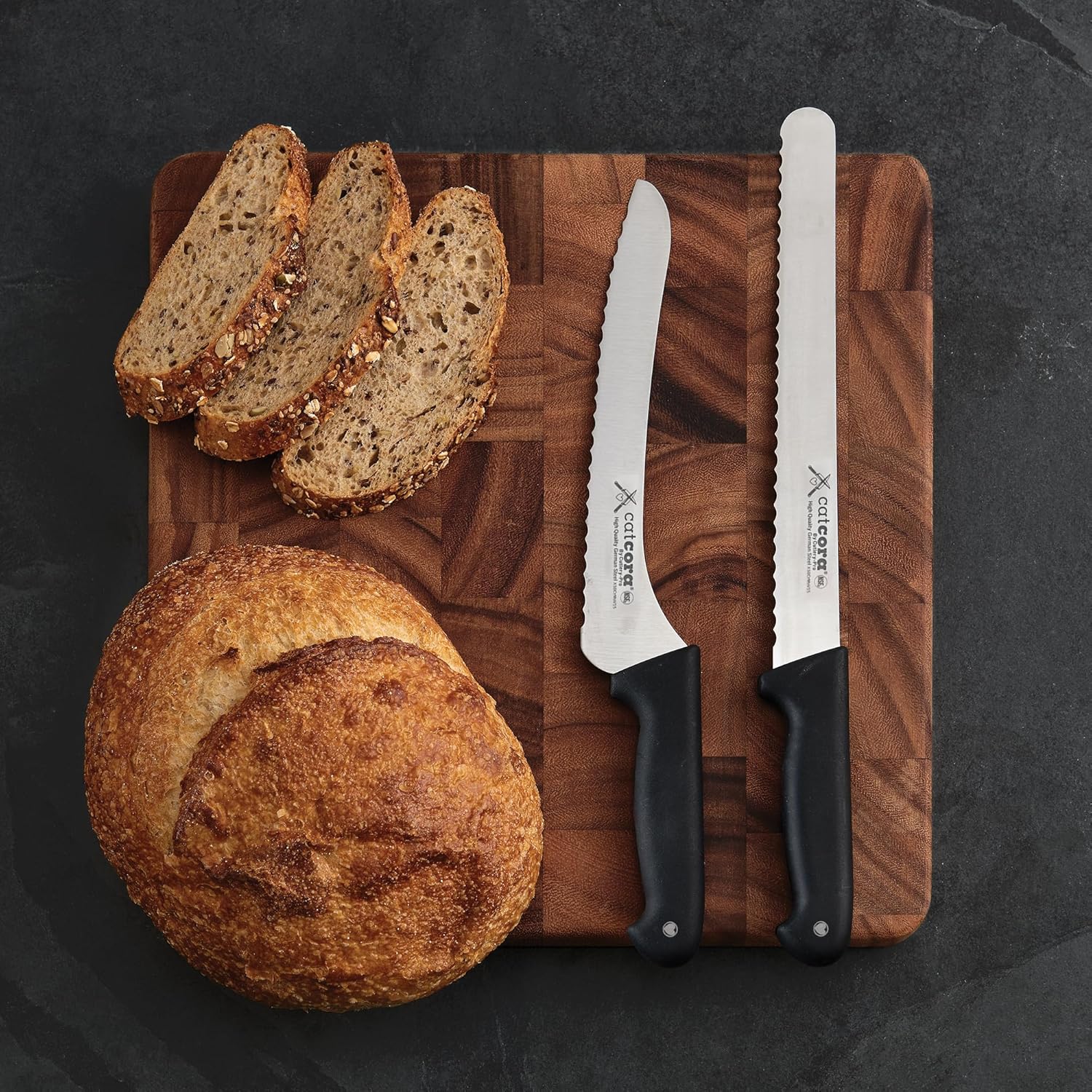 CAT CORA Serrated Bread Knife, Professional 10-Inch German Steel Blade For Homemade Sourdough, Artisan Bread Slicing, or Cake Cutting, Ergonomic Soft-Grip Handle, NSF-Certified Kitchen Knife