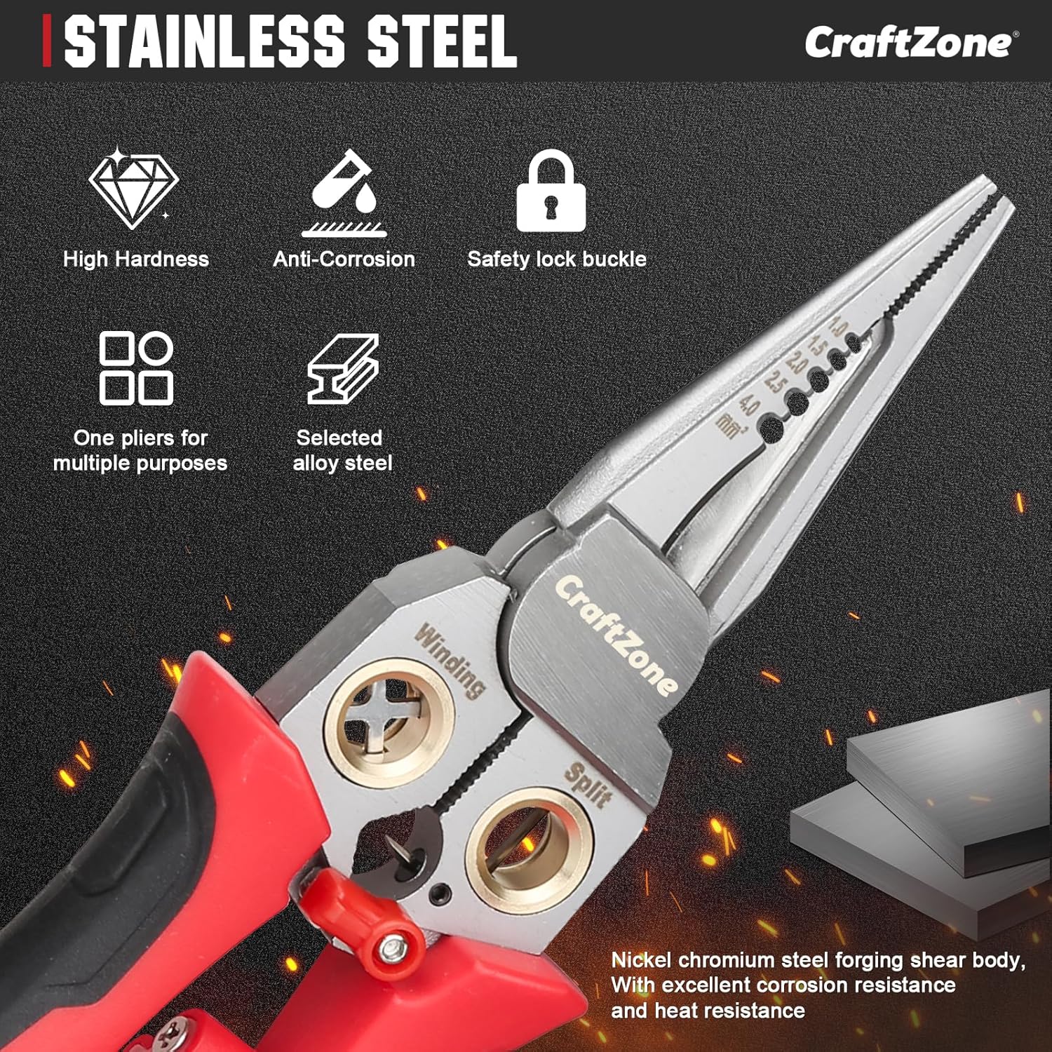 8 in 1 Wire Stripper with Voltage Tester, Multi-function Electric Wire Stripping Tool for Cutting and Pulling Pliers, Electrical Pliers for Wire Cutting Stripping Crimping Repair Tool (Red-Black)