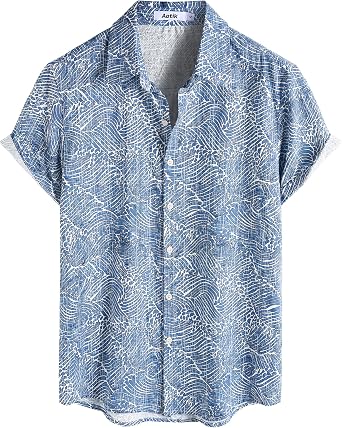 Mens Hawaiian Shirt Short Sleeve Casual Button Down Aloha Beach Shirt | Cotton, Floral Printed, Breathable, Tropical Summer Vacation, Luau, Hawaii Travel, Wedding, Garden Party, Cruise, Resort Wear