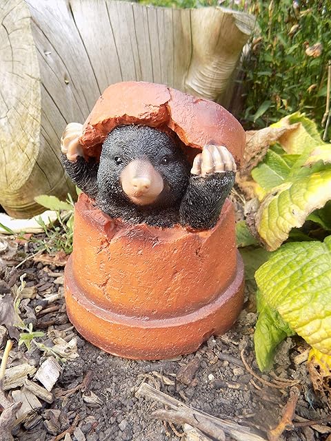UKGS Mole in Flower Pot Garden Ornament - Resin