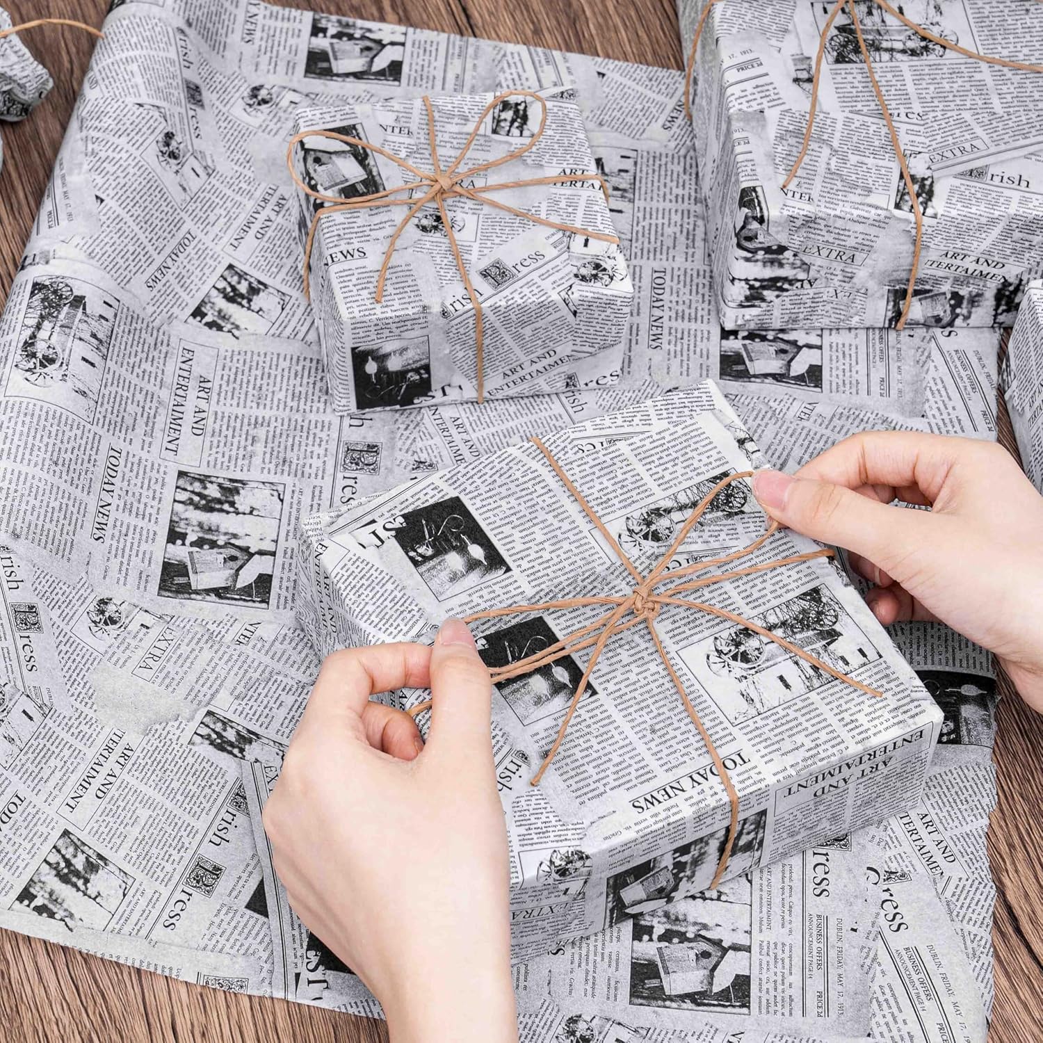 Larcenciel Vintage Newspaper Tissue Paper Roll | 17"x33', Black White Old News Print Wrapping Tissue Paper for Gift Bags, Gift Wrap, Flower Packaging, Craft Projects, Wedding, Birthday, Holiday Decor