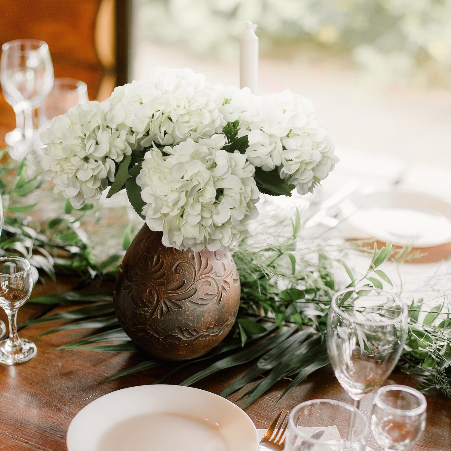 Larksilk 18" Cream Hydrangea Stems|Artificial Silk Flowers with 7" Blooms|Lifelike Faux Floral Stems for Home Décor, Wedding Centerpieces & Event Arrangements| Pak of 6