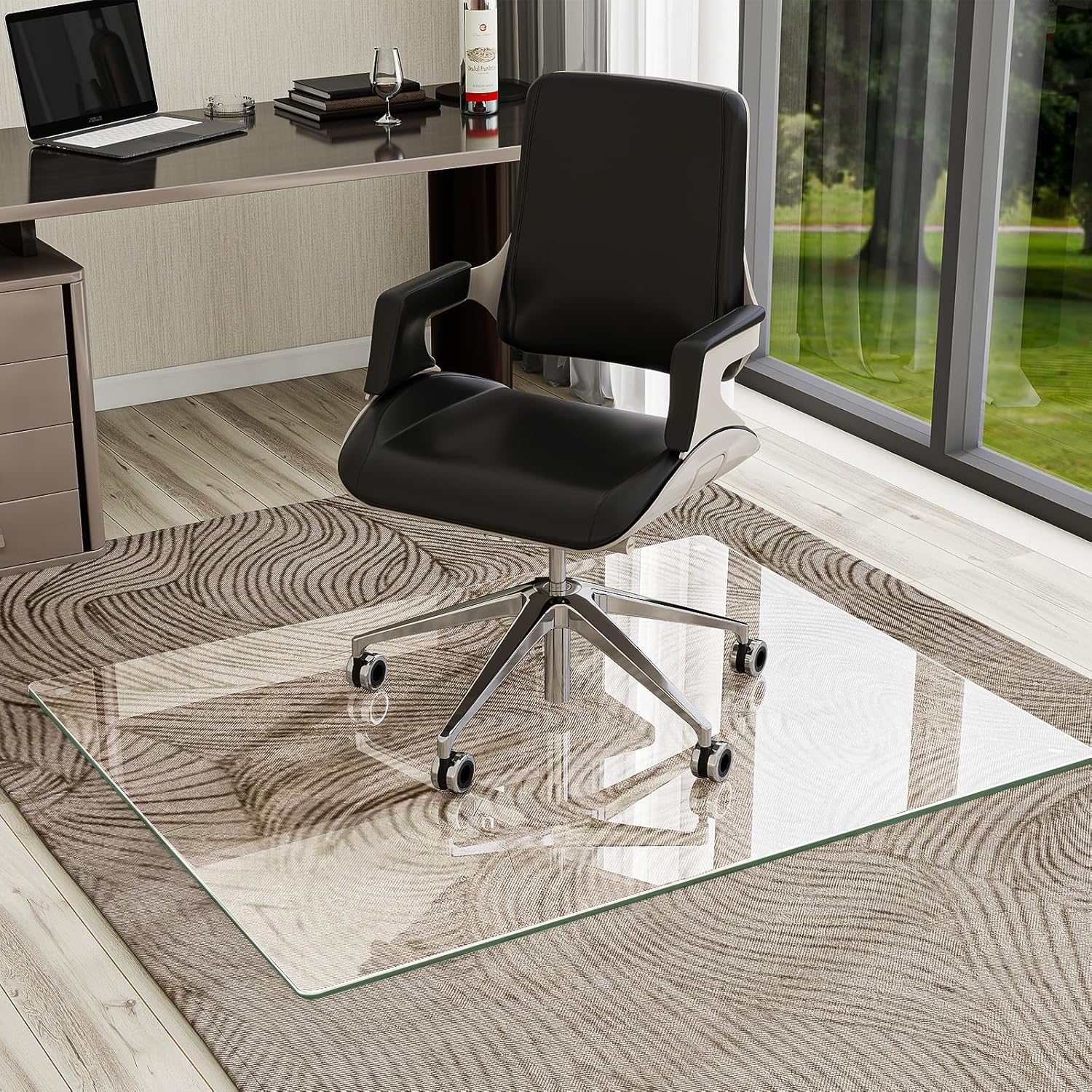 VOOBANG 40"x47" Tempered Glass Desk Chair Mat for Carpet, Glass Office Chair Mat - 5mm Thickness, Smooth Rolling, Scratch-Resistant, Clear Protective Mat for Hardwood Floors & Carpets