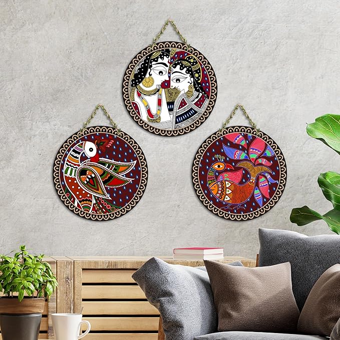 Artvibes Madhubani Art Wooden Wall Hanging Decoration Items for Home