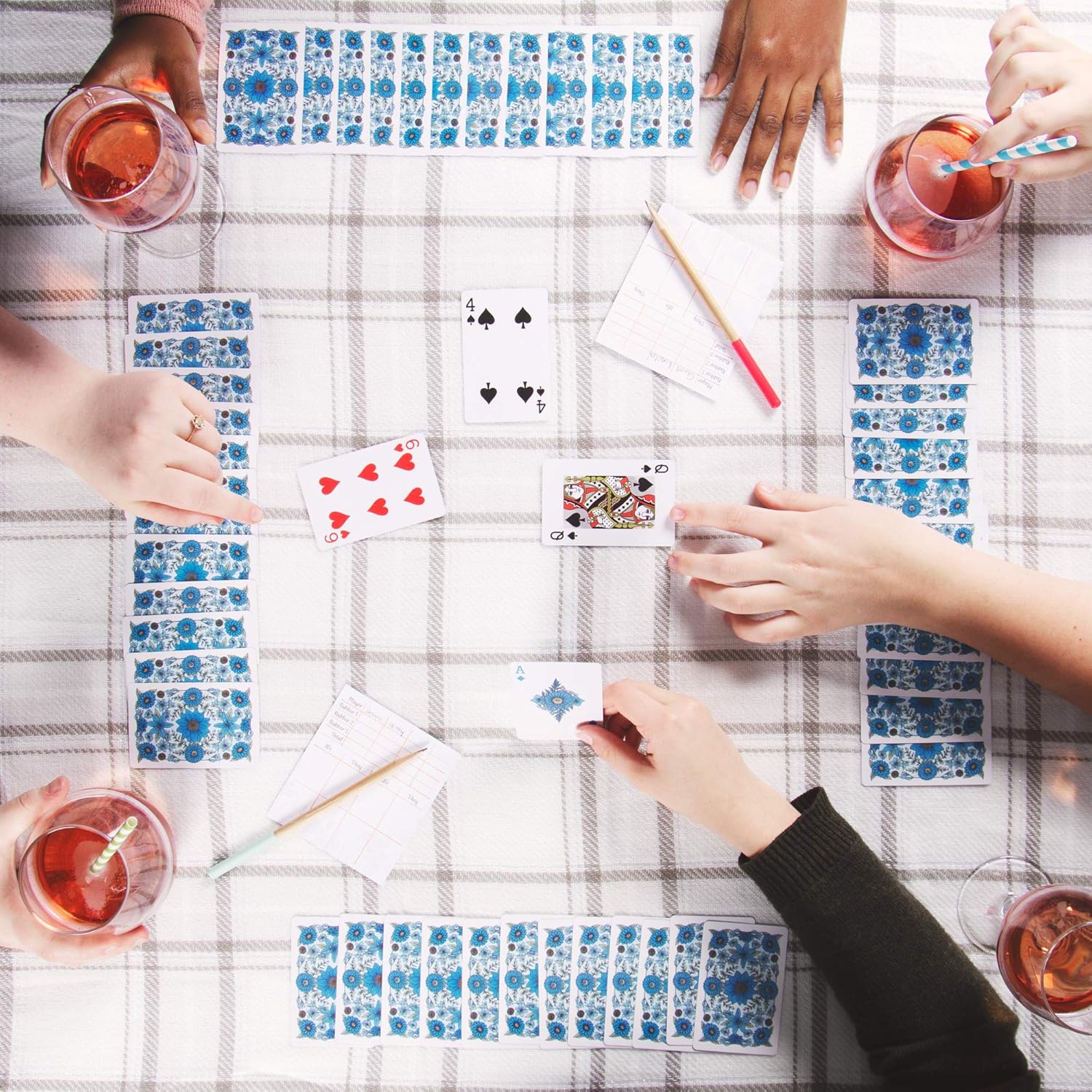 Let's Play Bridge | 6 Decks of Colorful, Watercolor Inspired Floral Playing Cards | Special Low-Vision 4-Color Index! | Classic Family Game Includes 25 Scorecards