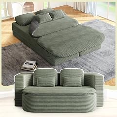 Antetek Convertible Sleeper Sofa Modern Folding Futon Corduroy Floor Foam Compression Loveseat Sofa Bed Couch Foldable Full Size