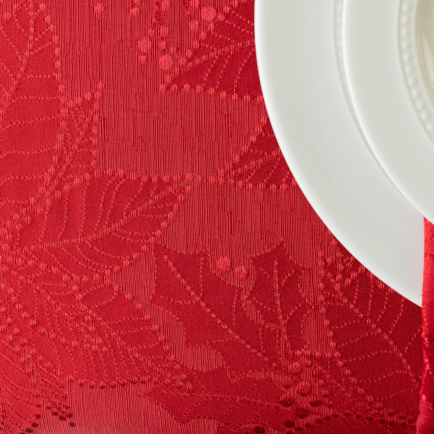 Benson Mills Poinsettia Palace Damask Fabric Table Cloth, Holiday, Winter, and Christmas Tablecloth (Poinsettia Palace Red, 60" X 104" Rectangular)