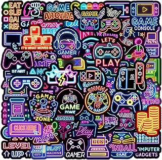 Neon Gamepad Stickers, 50 Pcs Cool Neon Game Sticker Packs for Kids Classroom Rewards, Waterproof Vinyl Stickers for Water Bottles Laptop Scrapbooking Skateboard Journaling Luggage (Gamepad)