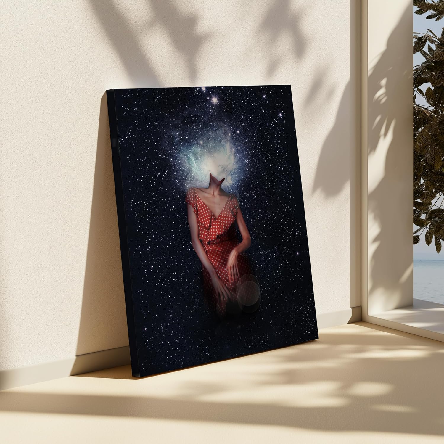 Poster Master Lady in Space Canvas - Galaxy Print - Woman Art - Surreal Art - Modern Collage Design - Space Art - Aesthetic Living Room or Bedroom Wall Decor - 8x10 STRETCHED Canvas