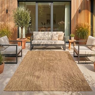 SIMPEX Outdoor Teppich Braun 120x160 cm Balkon Terrasse Garten Wetterfest UV-beständig Mittel Einfarbig Flachgewebe Pflegeleicht Robust Modern